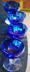 Vtg Set 4 FOSTORIA «VICTORIAN BLUE» COBALT OPTIC Liquor Cocktail Glasses 3.25″