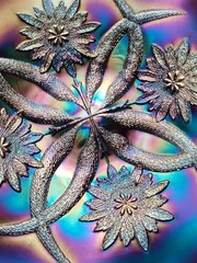 Pretty Dugan Purple Carnival Glass Four Flowers Two Sides Up Banana Bowl