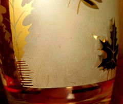 Libbey Highball~Frosted Maple Leaves Glass Ice Bucket & Matching Water Glass