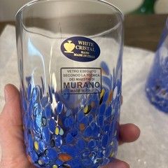 Murano Blue Confetti Drinking Glasses Made In Italy Handmade 8 oz