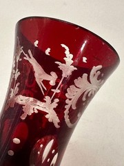 Set of 5 Shot Liquor Glasses Ruby Cut to Clear Bohemian Glass Motif Animals