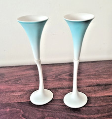 Newman Ceramic Works 2 Calla Lily Champagne Flutes Signed