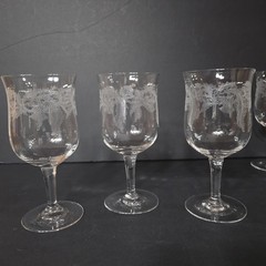 Central Glass Works 5 Tiffin Franciscan Crystal Thistle Etched Wine/Water Goblet