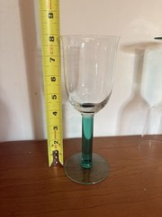 Hand Blown Clear Wine Goblets Teal Green Blue Stem Art Glass Set of 3***not 5***