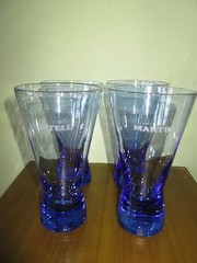 Martell Cognac Vtg Cobalt Blue Cocktail Glasses Etched Logo Set of 4 NEW COND