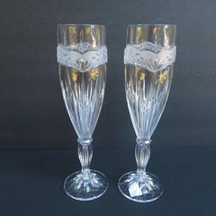 Oneida Crystal set of 2 Champagne Glass Flutes Southern Garden NOS