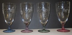 Lenox Butterfly Meadow Etched All Purpose 7″ Glass Goblets Colored Base 4 pc