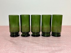 VTG Owens-Illinois Glasses Set of (5) Barware Liquor Dark Green MCM *Mark & #