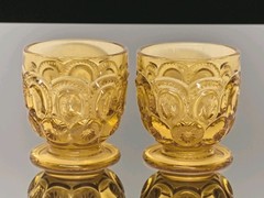 Vintage L.E. Smith Amber Moon & Stars Set of 2 Small Juice Dessert Glasses 3″