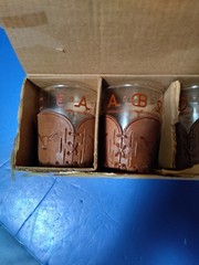 Set Of 4 Libbey Bamco Western Texas Tooled Leather Lowball Glasses In Box