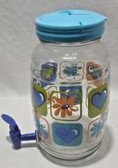 Vintage Sun Tea Glass Jar Pitcher with Spout New Spring Hearts Daisies Flowers