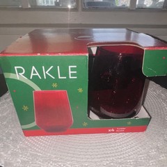 Rakle Red Round Tumbler Glass Set of 4 Unisex Adults Four-Piece