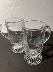 2 Princess House Heritage #504 Footed mugs Etched 8oz Irish Coffee Cafe Cup Mug.