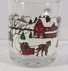 3pc Set Libbey Vintage Christmas Winter Village Scene Lowball Eggnog Glasses