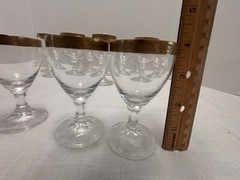 15 Antique Glasses Art Deco Gold Gilt Floral Rims 12 Cocktail 3 Cordial