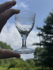 Antique Late 18th Century Cut & Engraved Blown Flint Glass Wine Glass Circa 1790