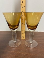 Southern Living Arlington Amber Water Wine Glasses Goblets Handblown 7.75 10 Oz