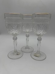 Antique Gold Rim Goblets Hobstar Pattern By Libbey Set Of 3 NEW Clear