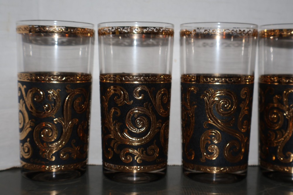 6 MCM RARE Culver Regency Gold & Black Whiskey Glasses 3 1/2“ Ex Condition