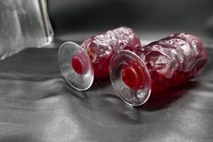 Morgantown Glass 2 Crinkle Ftd Tumblers Ruby 5 1/4 » T 12 oz. capacity ca 1960’s
