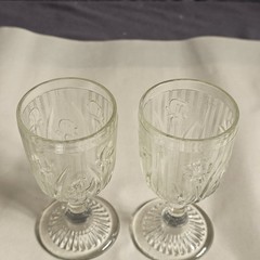 Set of 2 Jeanette Glass Iris & Herringbone Small Goblets Clear 5-3/4″ 6 oz