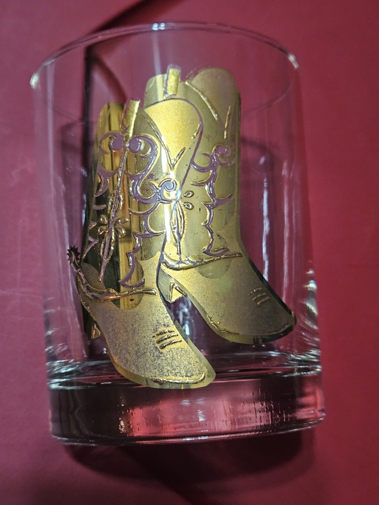 1 Vintage Barware Culver 22 K Gold Cowboy Boots On The Rocks Glass.