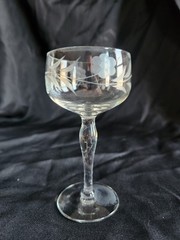 Clear Wine Champagne Glass • Grey Flower on Vine Pattern 5″ Tall