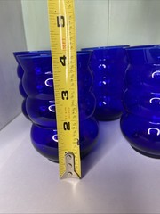 Vintage Cobalt Blue Glass Tumblers Set 4 MCM Art Deco Bubble Barware Retro