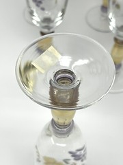 6 Georgio Romanian Crystal GMG Wine Champagne Glasses Etched Grapes Hand Painted
