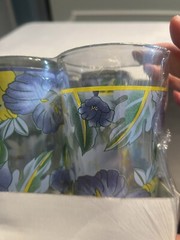 Blue Green Yellow Flowers Floral Drinking Glasses Set of 6 Vtg