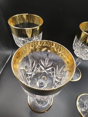 Vintage Crystal Wine Glasses 24K Gold Plated Bands Set Of 4
