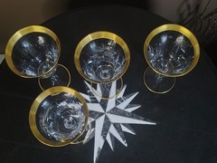 Set 4 Genuine TIFFIN Gold Encrusted Minton 12 Panel Optic White Wine Glasses