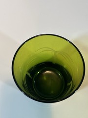 Palm Tree Etched Green Rocks Glasses MCM Vintage Weighed Bottoms Set Of 4