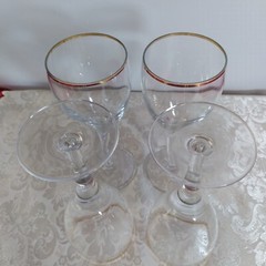 4 Crystal Gold Rim Wine Or Water Glasses 7″ Tall Holds 8oz