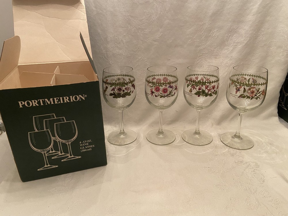 Vintage Set of 4 PORTMEIRION Botanic 13 oz Wine Glasses Original Box