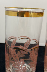 Libbey Pink & Gold Fern Glaze Drinking Glasses MCM Set of 2 Vintage