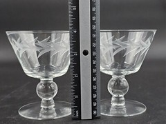 Set Of 4 Vintage Monongahela Etched Gray Cut Laurel Champagne Glasses