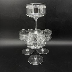 Lenox Moonspun Etched Platinum Rim Crystal Set 4 Champagne Coupes Tall Sherbets