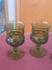 Indiana Glass King’s Crown Thumbprint Avocado Green Goblets VTG MCM. Set of 4