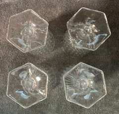 Elegant Vintage Cut Crystal Wine Glasses Beveled Water Goblet Hexagon Shape Foot