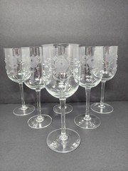 Set Of 6 Rose Cut Etched 7.75” Wine Water Goblets Crystal Clear Industries 2690