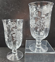 2 Fostoria Willowmere Juice Glasses Set Vintage Clear Floral Etched Stemware Lot