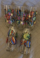 Set Of 5 Vintage Libby Tropical Fish Drinking Glass