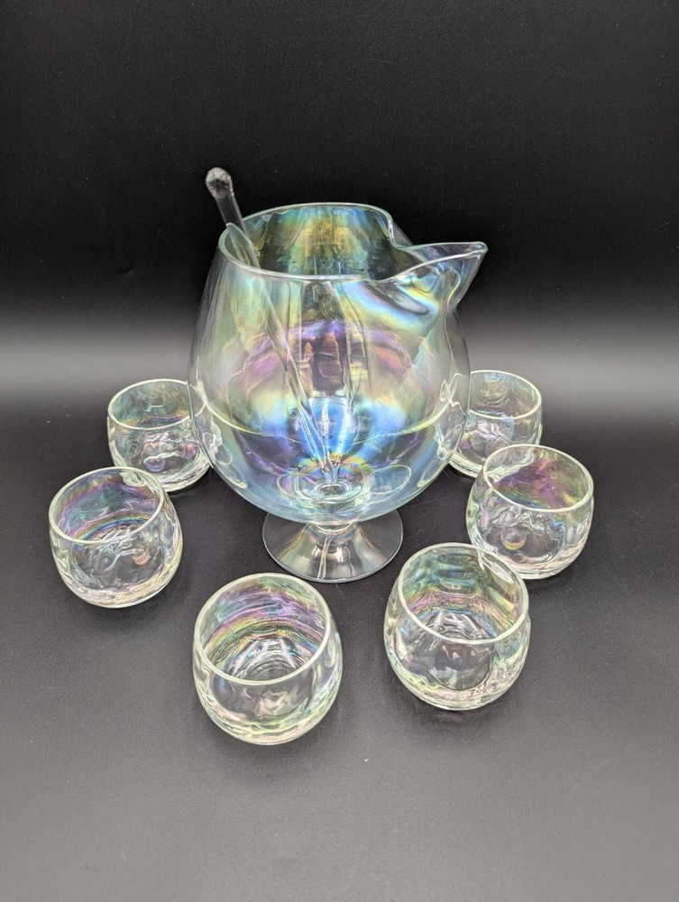 West Virginia Glass Iridescent Clear Brandy Snifter Set Of 6 Glasses Barware MCM