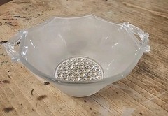 Antique Lancaster Frosted Glass Cane Bottom Two Handled Bowl 7″ BEAUTIFUL