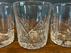 4 Vintage HAND-CUT Crystal WHISKY Glass SET Lot PINWHEEL Hobstar OLD FASHIONED