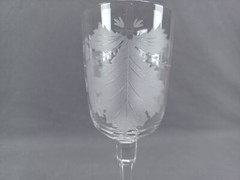 Late 19th Century French Engraved Maple Leaf Cut Wine Glass Circa 1880-1890s