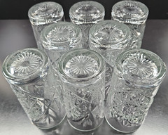 8) Libbey Hobstar Highball Glasses Set Clear Star Emboss Etch Heavy Tumblers Lot