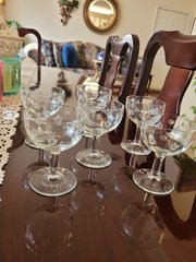 Vtg. Set of 6 «Criss Cross & Punties» Standard Glass Mfg . Co. Cocktail Glasses