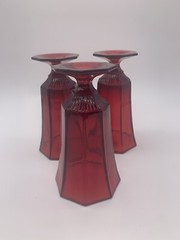 MCM Octagonal Ruby Amber Yellow Cadmium Orange Gothic Viking Water Goblets Set